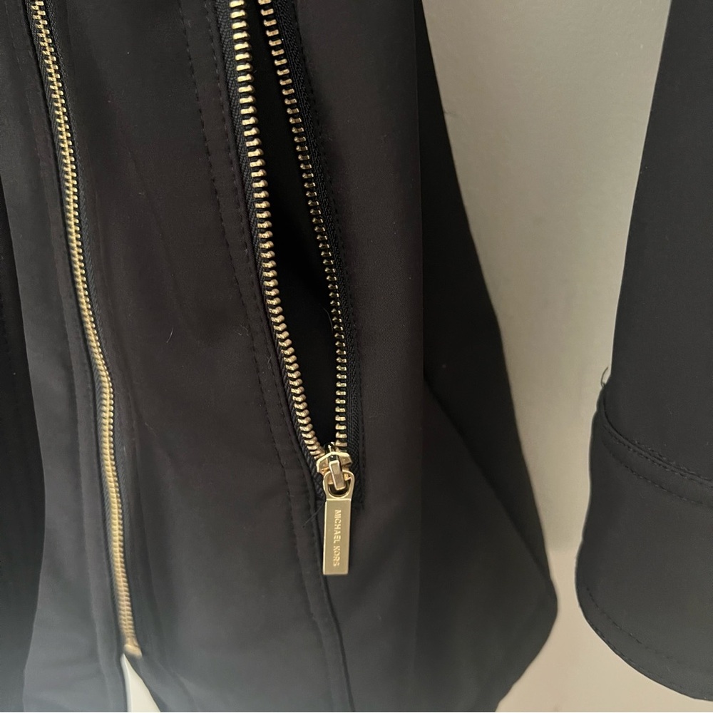MICHAEL Michael Kors Black lined winter Trench Coat with Gold Accents - Picture 7 of 12